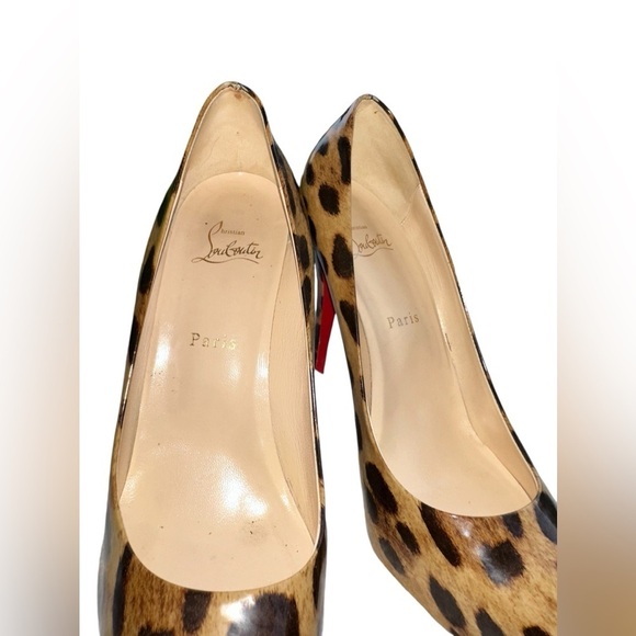 CHRISTIAN LOUBOUTIN Patent Leather Cheetah Print Peep Toe Platform Heels sz39.5 - Picture 3 of 11